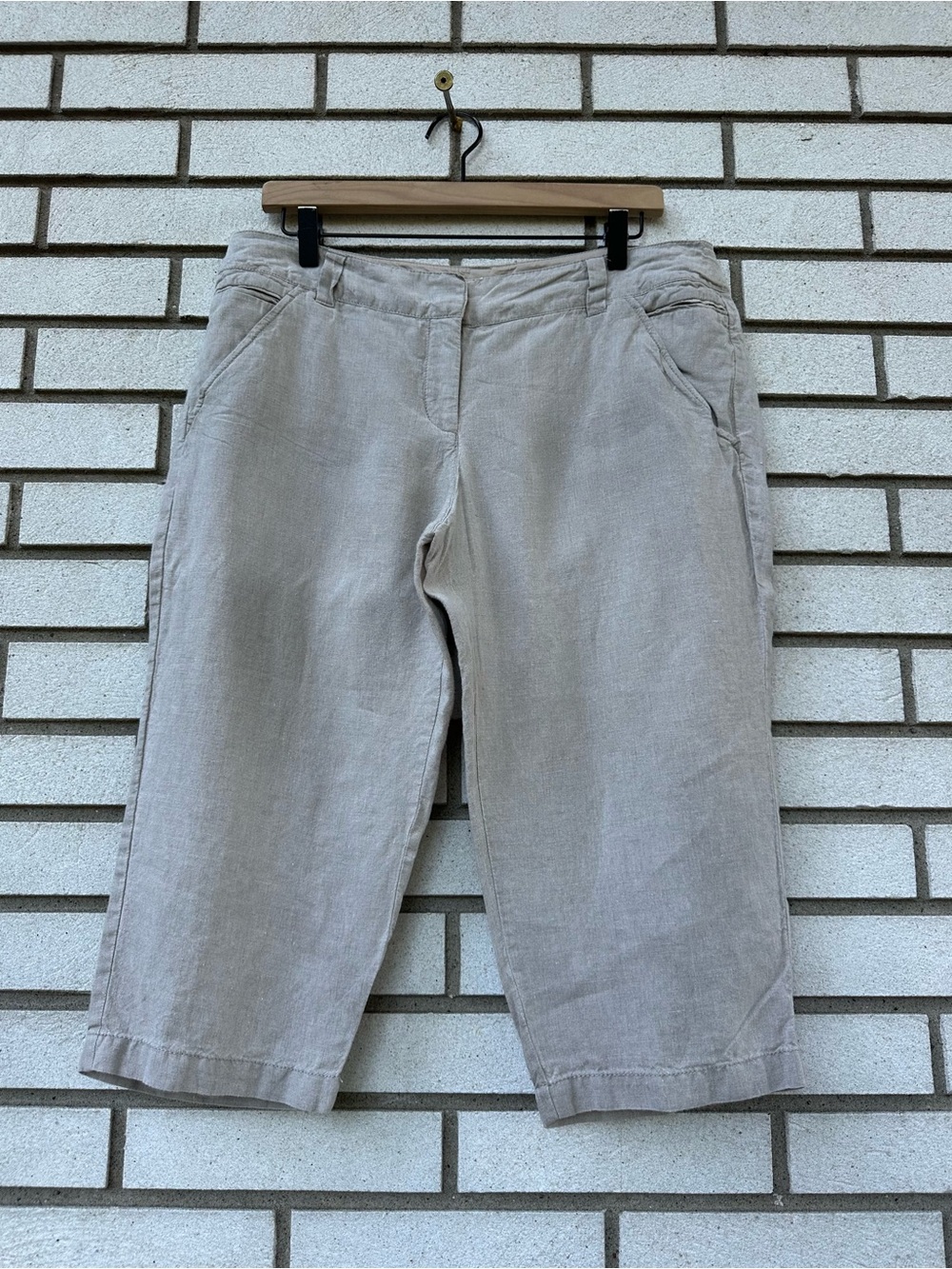 Eileen Fisher PL Oatmeal Organic Linen Cropped Capri Pants Straight Leg Beige